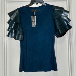 Gracia Ruffle Sleeve Top Vegan S NWT
